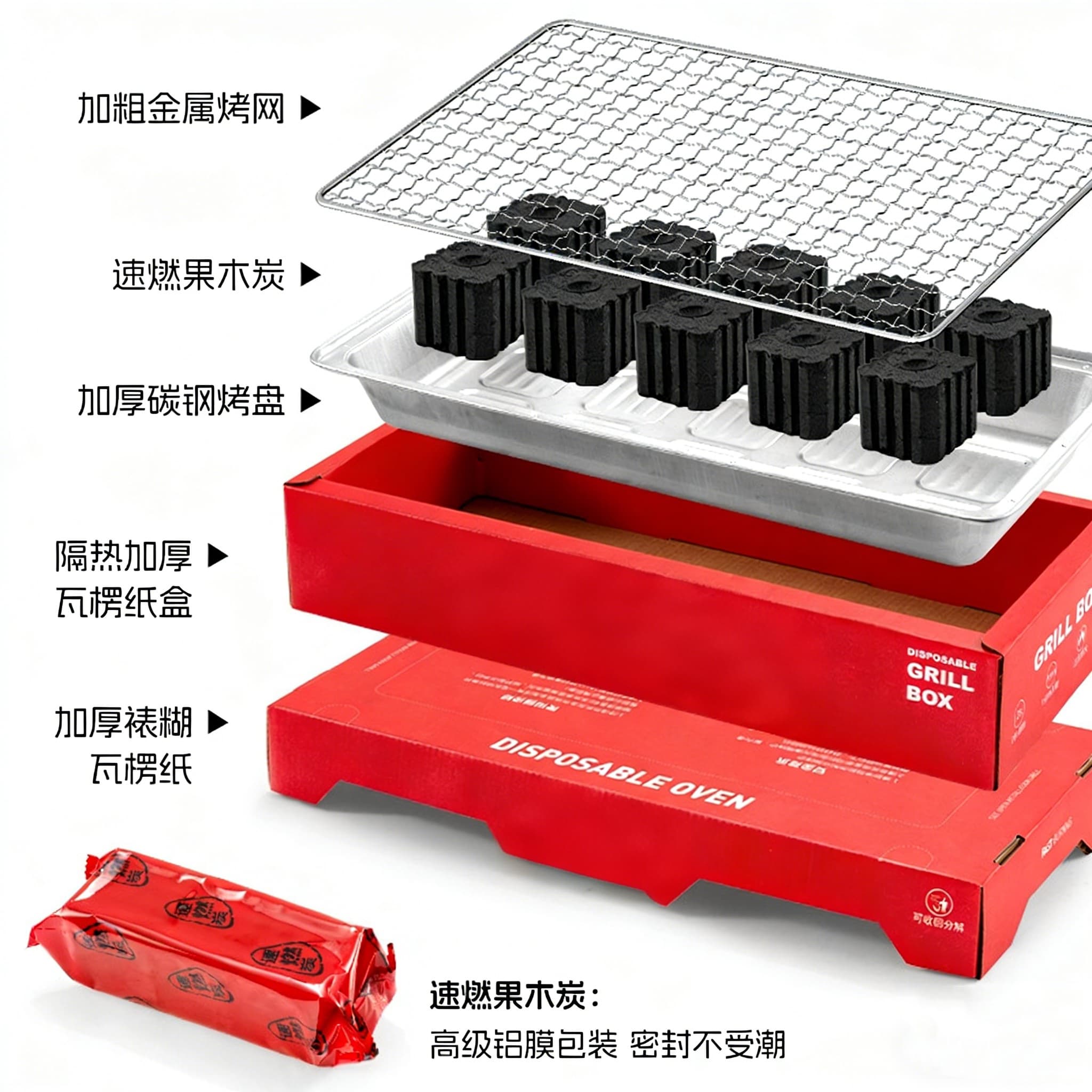 加长版一次性烧烤炉+速燃果木炭 家用户外便携式免清洗烧烤架 5-8人聚会炭烤炉 加长版一次性烧烤炉+速燃果木炭 家用户外便携式免清洗烧烤架 5-8人聚会炭烤炉