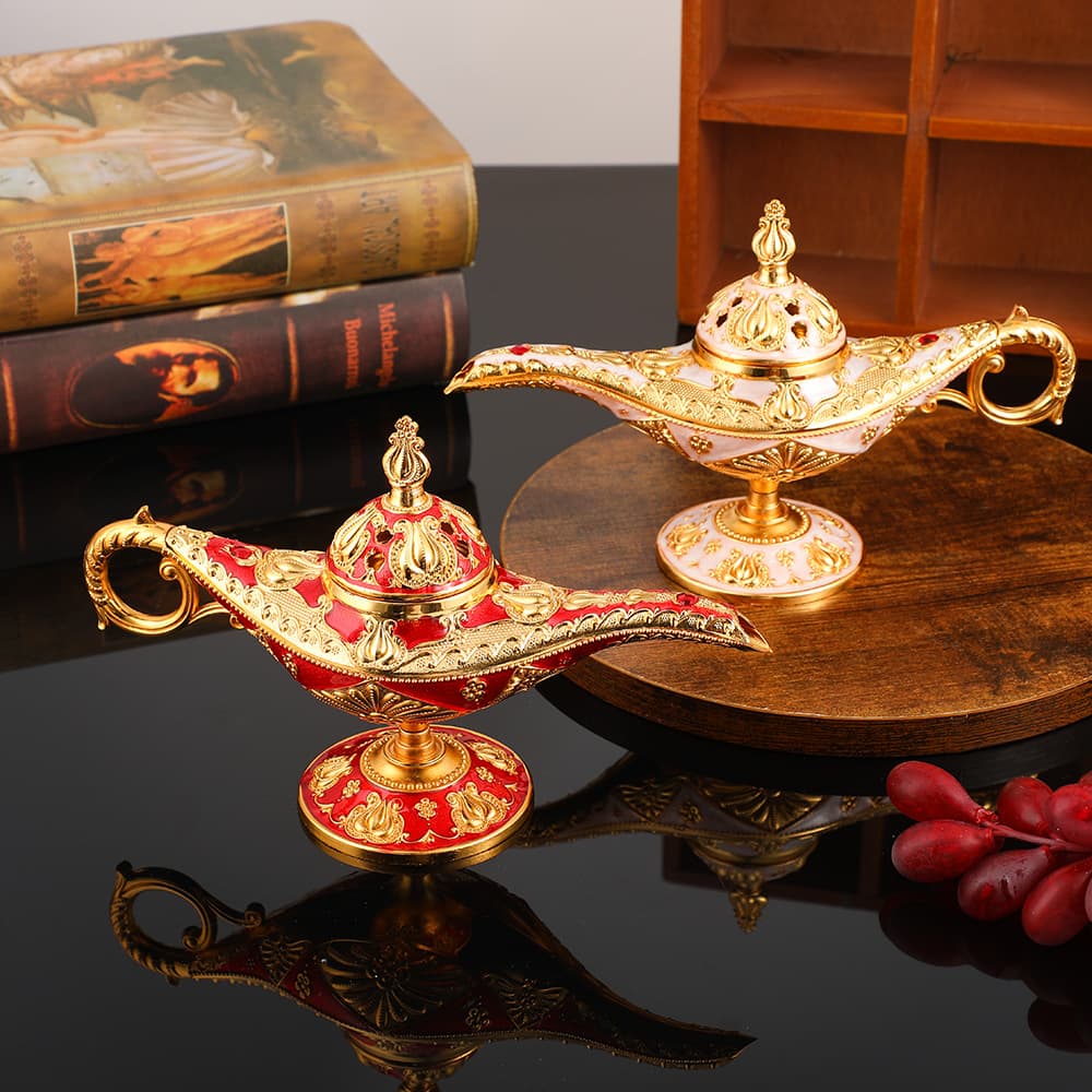 Vintage Aladdin Lamp Incense Burner - Metal Craft Desktop Ornament in Luxe Style Vintage Aladdin Lamp Incense Burner - Metal Craft Desktop Ornament in Luxe Style